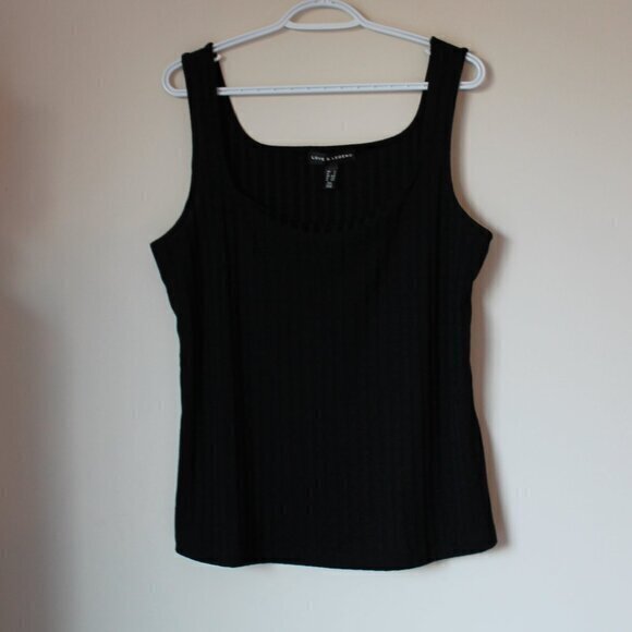 Addition Elle Tops - Addition Elle 1X Love & Legend Black Ribbed Tank Top